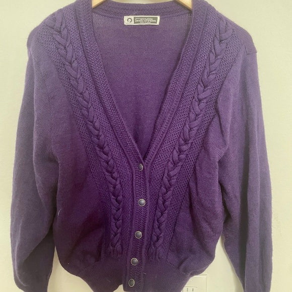 Sweaters - Purple Wool Knit Women's Cardigan